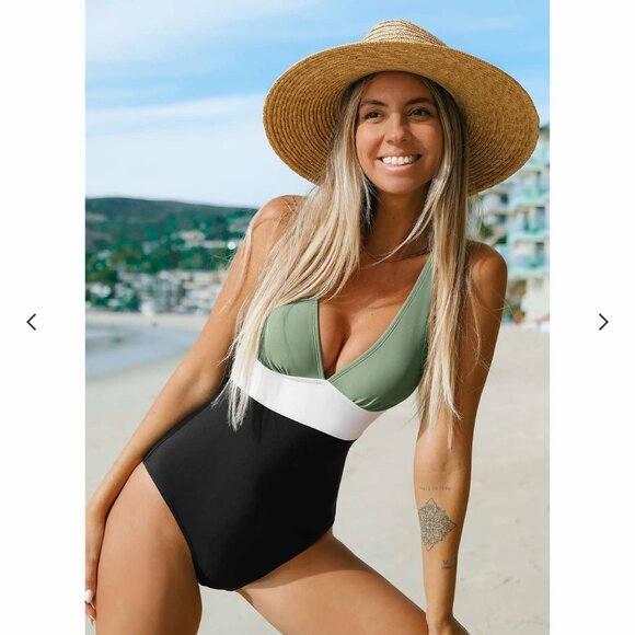 NWT Cupshe Alegria Colorblock V-Neck One-Piece Swimsuit Size Small‎ - Picture 4 of 5